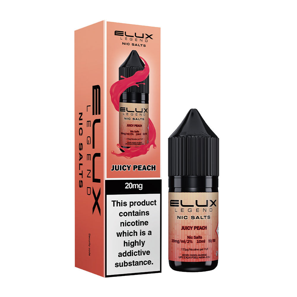 Juicy Peach Elux Legend 10ml Nic Salt E Liquid