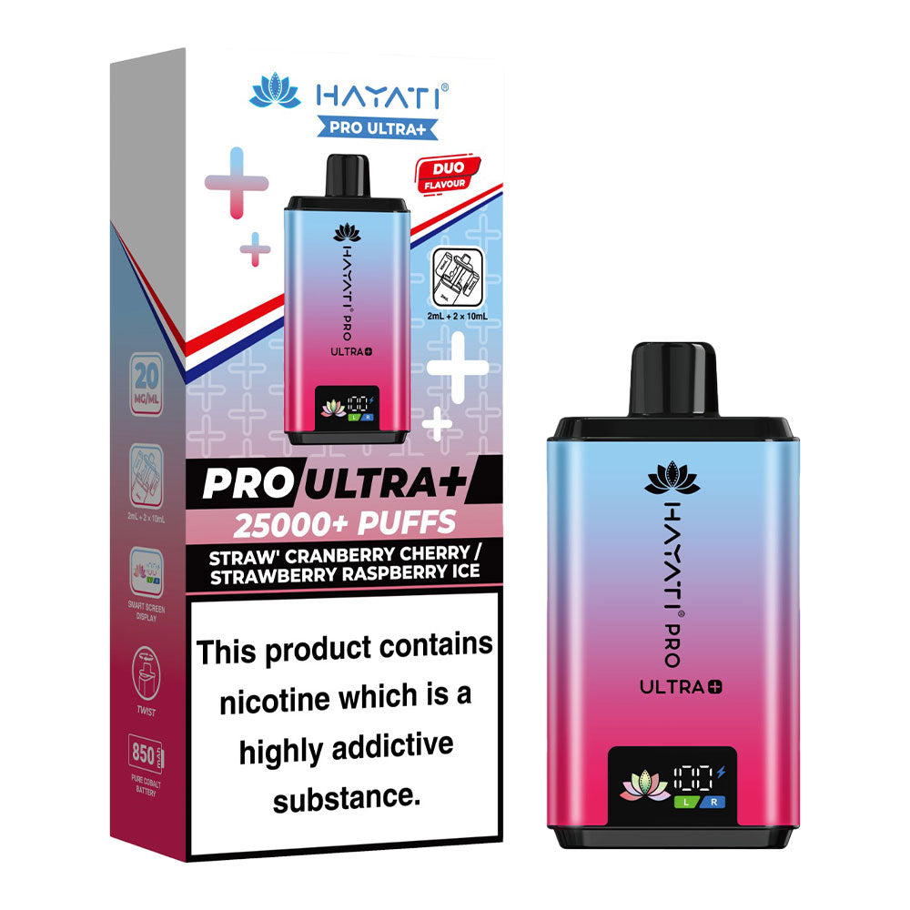 Hayati Pro Ultra+ 25K Prefilled Vape Kit - Straw Cranberry Cherry / Strawberry Raspberry Ice